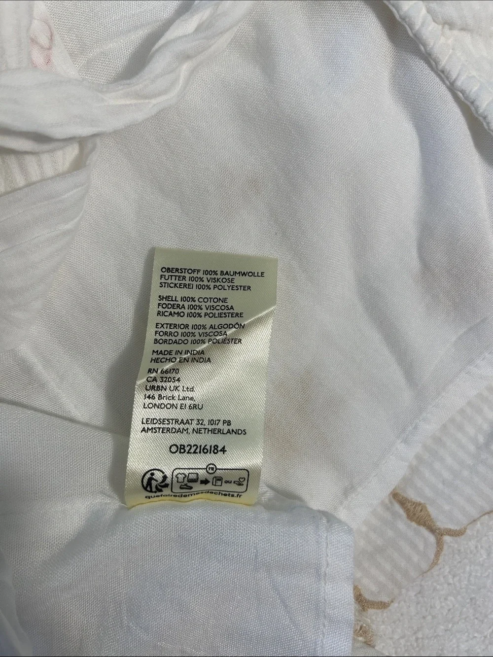 Free People Large Top Kayla Solid Embroidered Top Ivory Combo 100% Cotton Lined